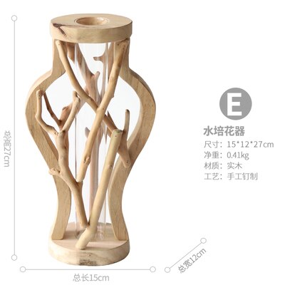 Ren håndlavet trævase dekoreret massivt træ blomsterpotte til hjemmedekorativ vase  wy32707: E