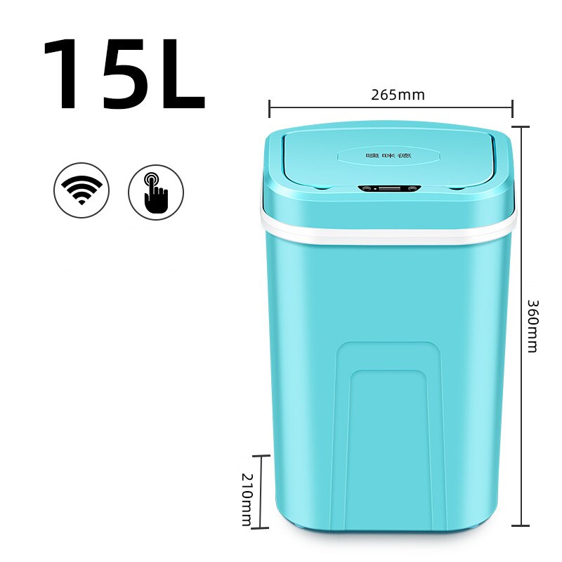 15L Smart Induction Trash Can Wireless Sensor Automatic Garbage Bin Home intelligent Electric Waste Bins Kitchen Bathroom: blue B