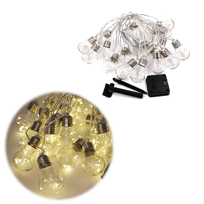 Guirlande lumineuse solaire à 10/20 led, style rétro, transparente, avec crochet, boule, étanche, décoration de jardin et de mariage: Blanc chaud / 5m 10 ampoules