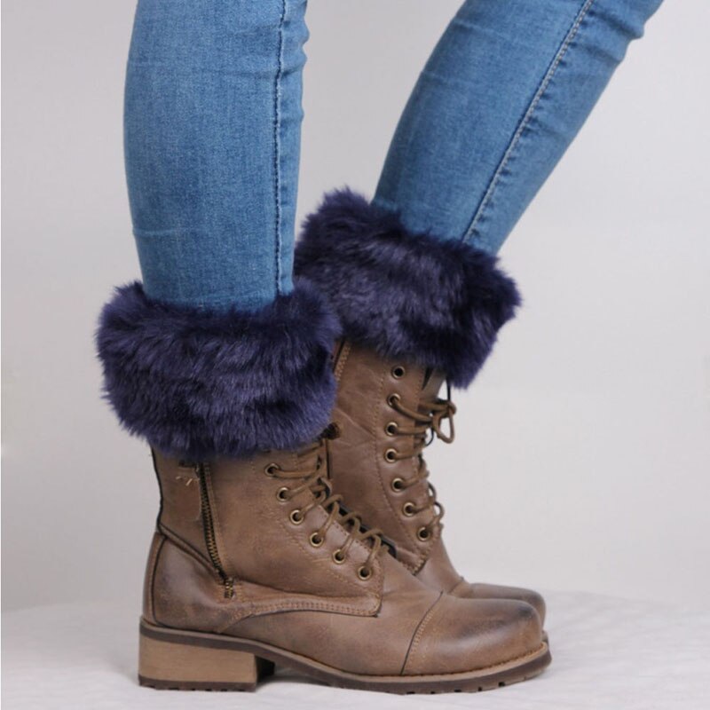 Women Winter Leg Warmers Lady Crochet Knit Fur Trim Leg Boot Socks Toppers Cuffs