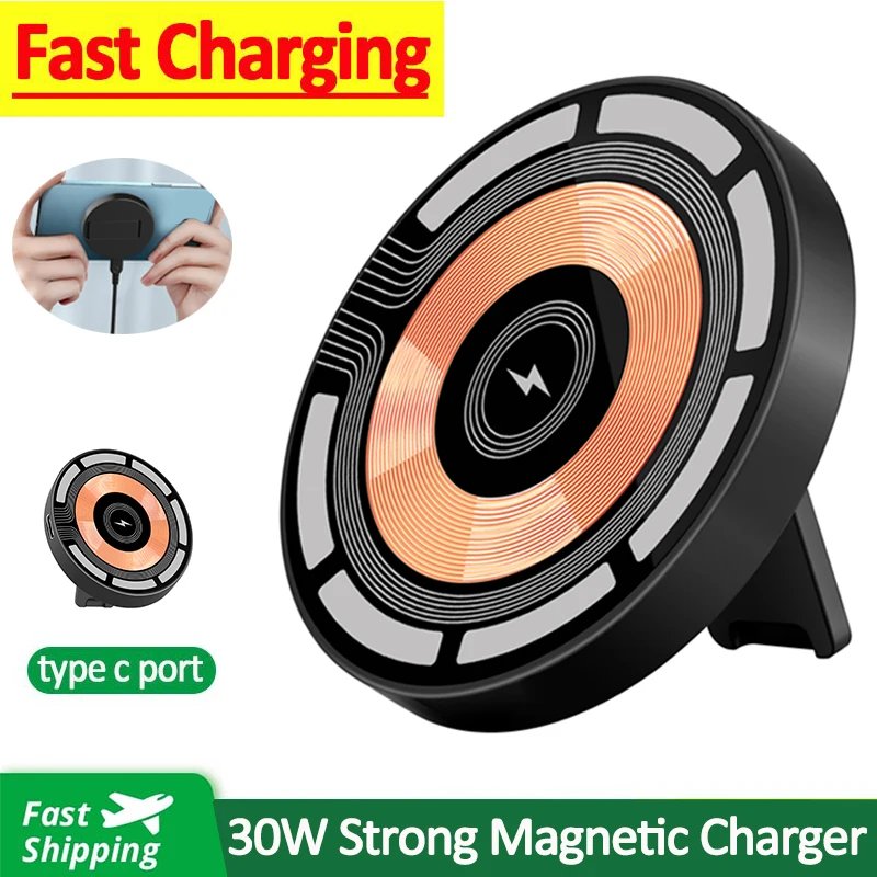 Cargador inalámbrico magnético de 30W para iPhone 15, 14, 13, 12 Pro Max, Mini almohadilla de carga inalámbrica rápida, soporte para cargadores de teléfono USB PD