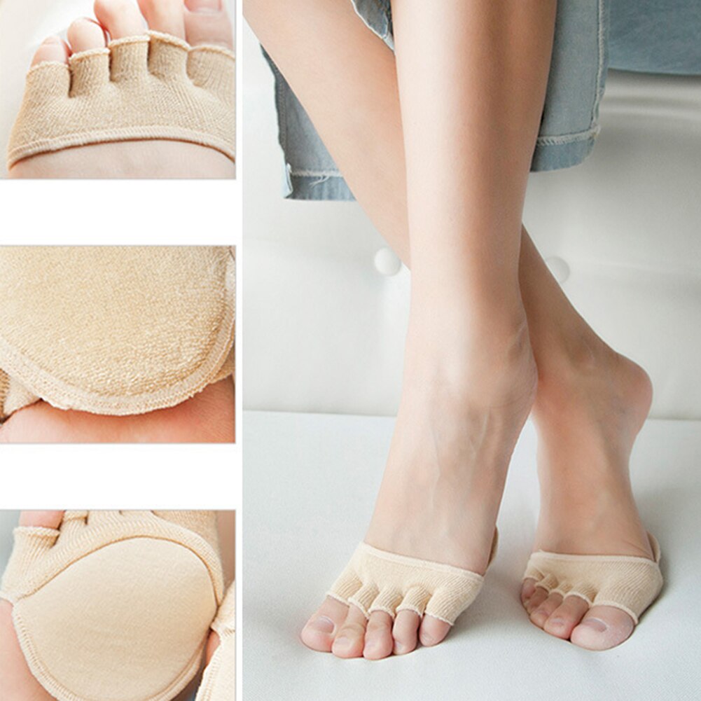 2 Stuks = 1 Paar Teen Separator Elasticiteit Voetverzorging Half Inlegzolen Vijf Vinger Sokken Pads Bunion Mouw Protector Hallux valgus Voorvoet