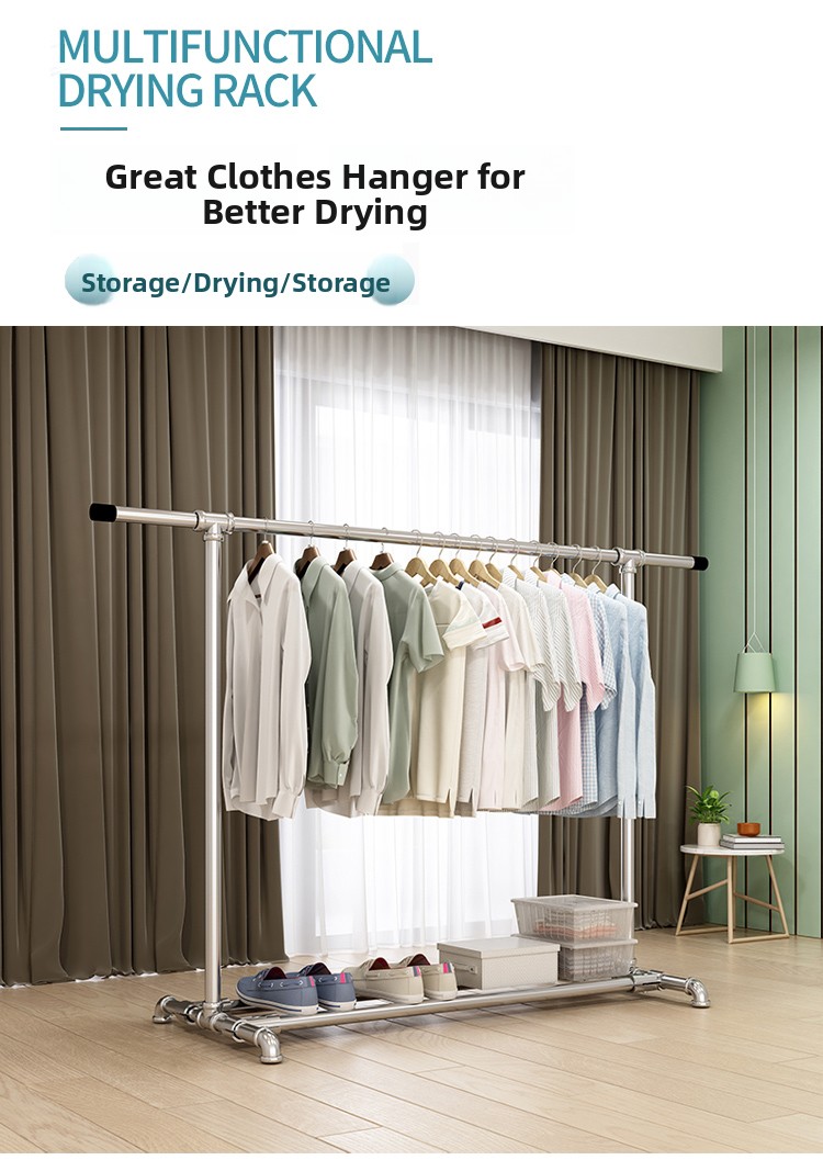 Home Use Portable Wardrobe Clothes Drng Ra With Wheels Indoor Bedroom Thiened Quilt Drng Frame Storage