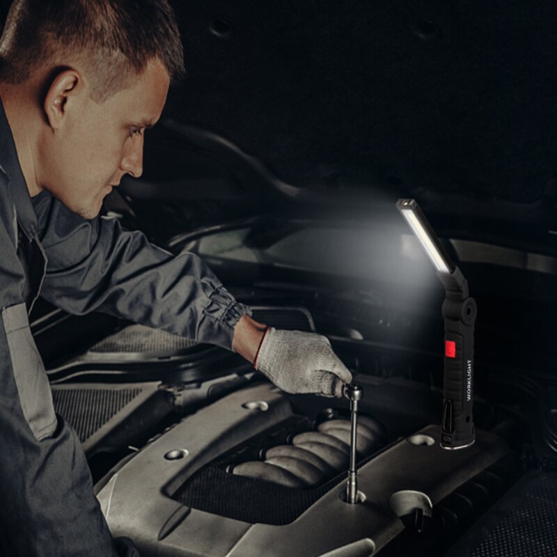 USB Rechargeable With Built-in Battery Set Multi Function Folding Work Light COB LED Camping Torch Flashlight