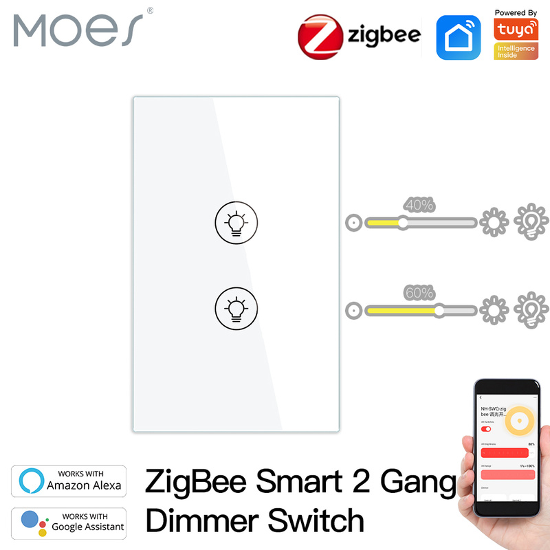 ZigBee Multi-gang Smart Light Dimmer Switch Independent Control Smart Tuya APP Control Works with Alexa Google Home 1/2/3 Gang