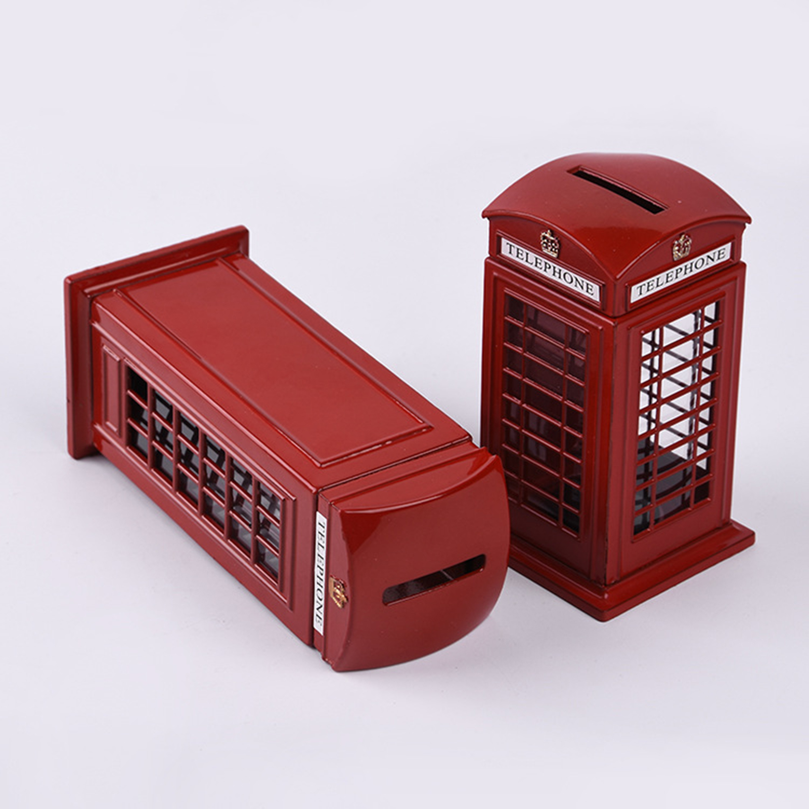 Metal Red British English London Telephone Booth Bank Coin Bank Saving Pot Piggy Bank Red Phone Booth Box Decor Container