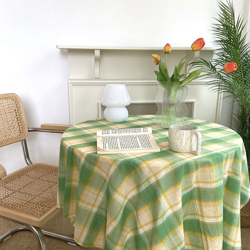INS Plaid Tablecloth Cotton Linen Dust Proof Fresh Checkered Table Cloth Photo Props Background Home Dining Table Decor Cover