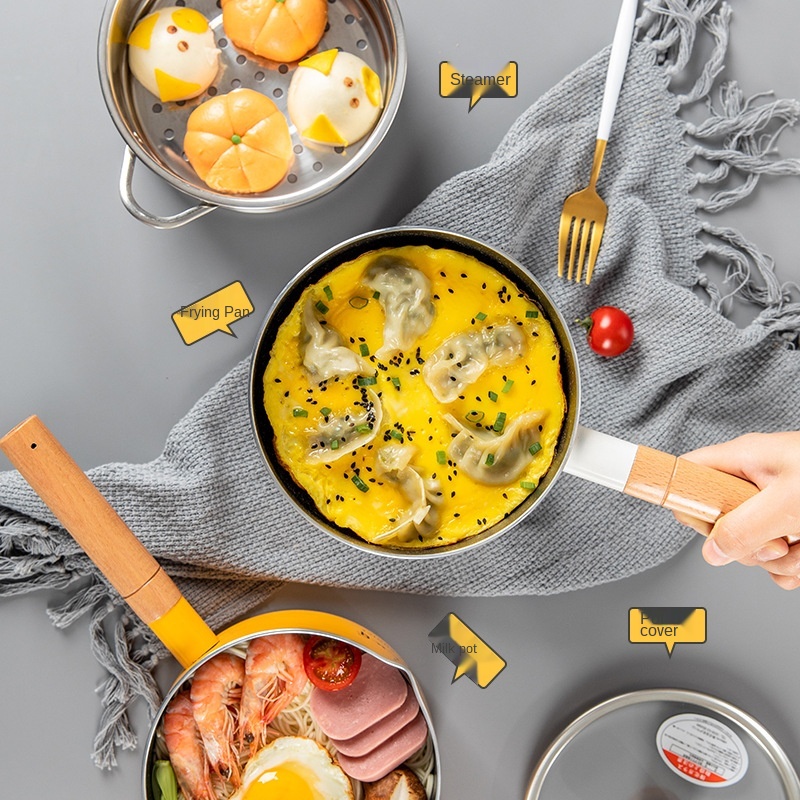 Japanse Stijl Melk Pot Huishoudelijke Non-stick Instant Noedels Pot Met Houten Handvat Babyvoeding Koken Pan Keuken Kookgerei ZA379