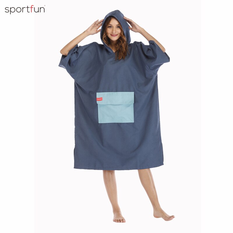 Microfiber Wetsuit Changing Robe Poncho with hood Quick Dry Hooded Towels for Swim Beach Surf Poncho Compact Lightweight: osean blue