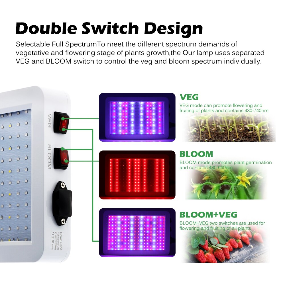 Led vækstlys 2000w 3000w vandtæt phytolamp fuld spektrum 2 mode switch veg bloom indendørs plantevækst lampe