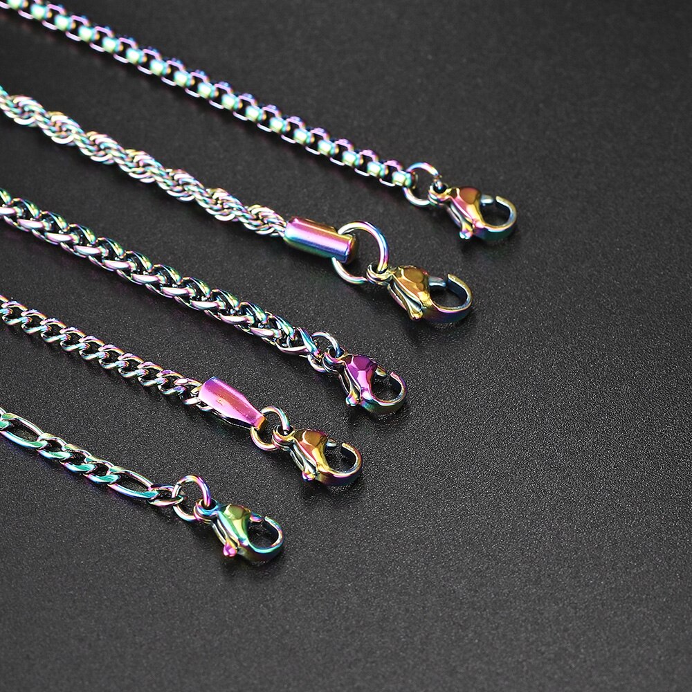 Colorful Rainbow 3MM Cuban Link Chain Necklace for Women Stainless Steel Rope Chain Choker On Neck Punk Trend LGBT Pride Jewelry