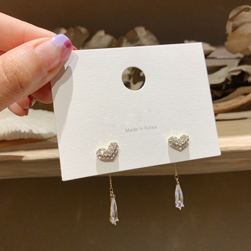 neue modisch Liebe Strass Lange Baumeln Ohrringe Für Frauen Temperament Wasser Tropfen Kristall Anhänger Schmuck