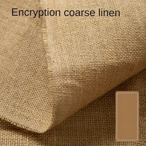 Jutestoff i metervare til teunderlag, møbeltrekk, duk, søm, mykt, tykt tekstil, slitesterkt, pustende, stripemønster: Kamel