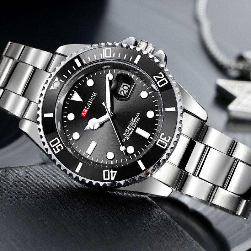 Arlanch Mannen Lichtgevende Grote Heren Wijzerplaat Horloges Quartz Horloge Voor Mannen Groene Man Klok Sport Horloge Mannen relogio Masculino