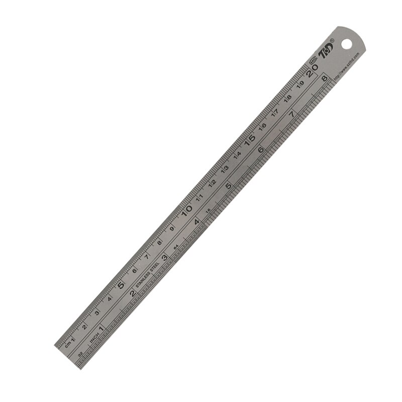 Rustfrit stål dobbelt side lige lineal centimeter inches skala metrisk lineal præcisionsmåleværktøj 15cm/20cm/30cm/50cm: 20cm
