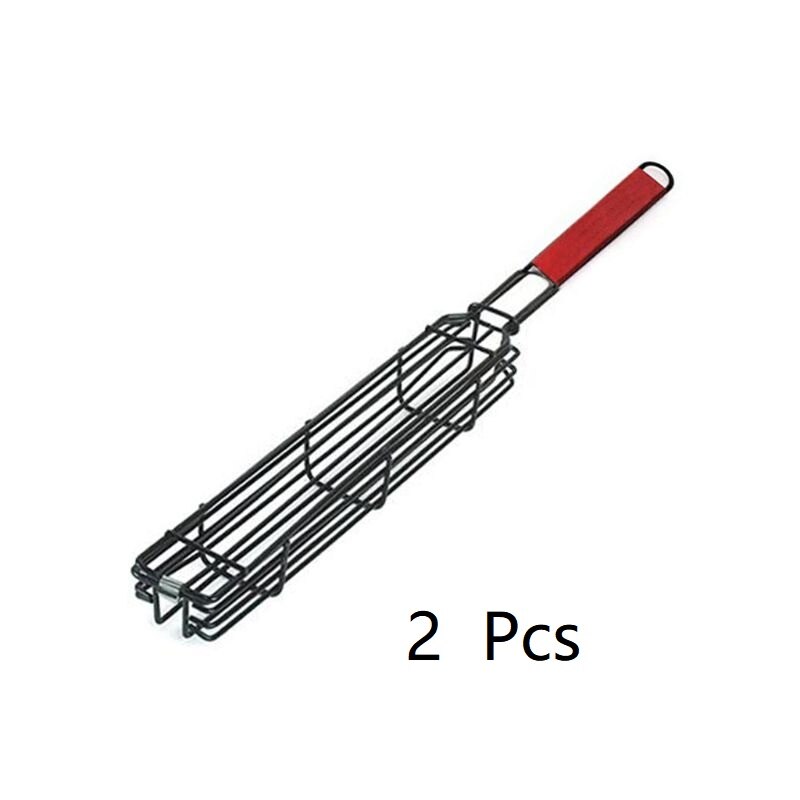 Grill kabob grillkorg spett rotisserie kebab ingen korg korg matlagning grill tillbehör non-stick kabob korgar: 2 st mahogny färg