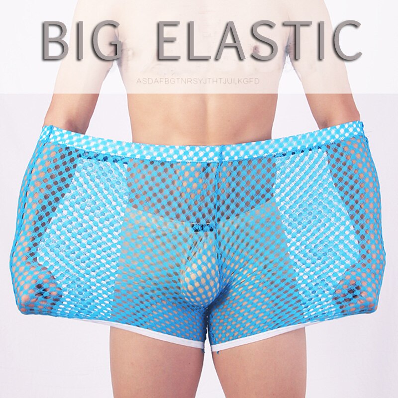Sovkläder för herr shorts stora mesh honeycomb nät #39 pyjamas shorts sexiga nylon sömn underdel herr skira pyjamas