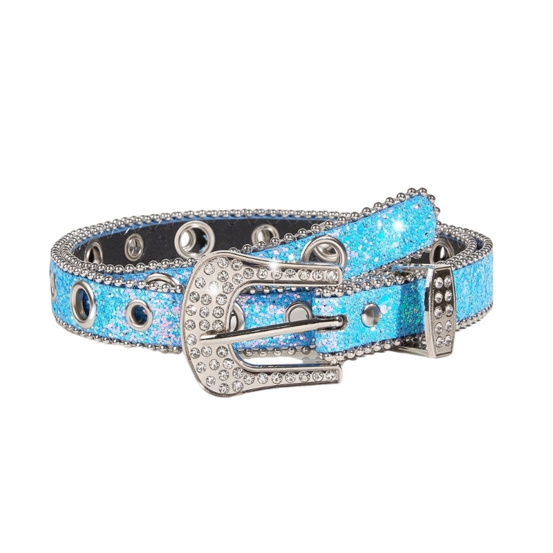 Cinturones góticos de diamantes de imitación para mujer, PU correa de cuero, cinturones de diamantes de imitación, vaquero occidental Y2K para niñas, cinturón de para Jeans, DXAA: Transparente