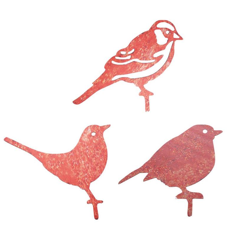 Rusty Metal Bird Garden Decoration Outdoor Fence Decor Sparrow Metal Birds Outdoors Garden Decoration Ornament Statues