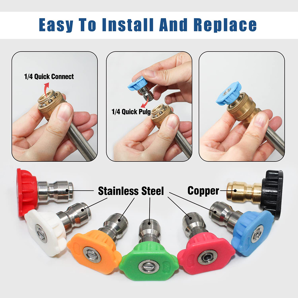 Boquilla de pulverización para lavadora de alta presión, conexión rápida de 1/4 ", 0 15 25 40 65 grados, punta para boquilla de jabón de riego, limpieza de jardín, 1 Uds.