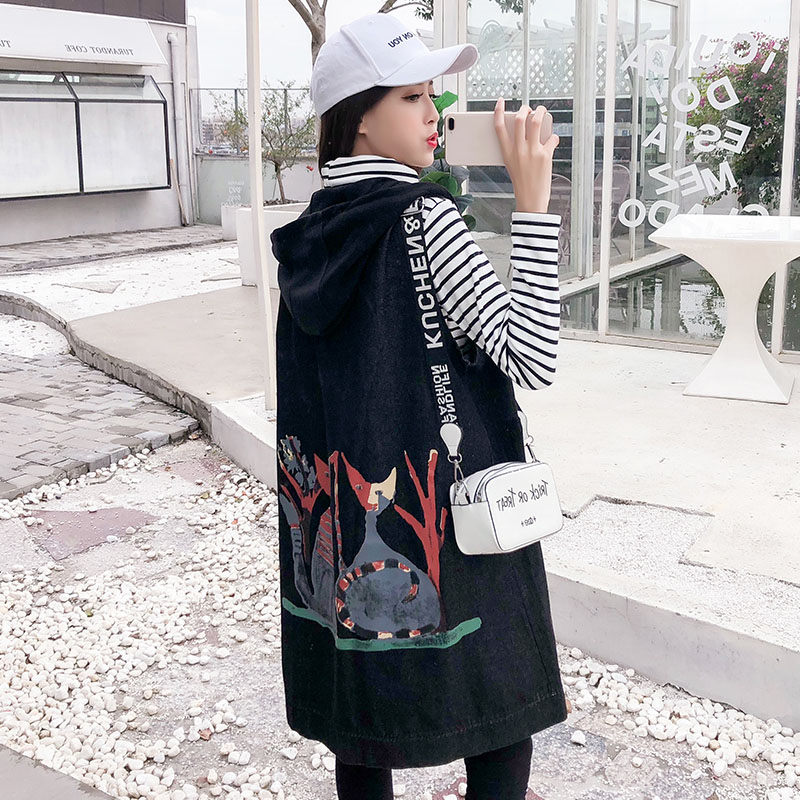 Chaleco vaquero largo de talla Extra grande para mujer, chaqueta holgada con capucha, abrigos sin mangas, ropa de calle para primavera, f532, novedad