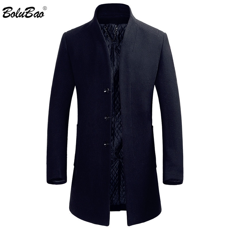 BOLUBAO Winter Men Wool Blends Coats Brand Men's Trench Coat Slim Fit Tops Casual Wool Blends Coat Male