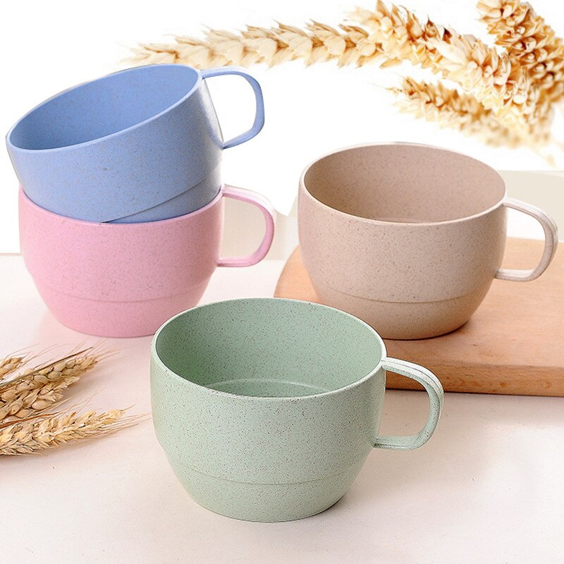 Tasse à café au lait en paille de blé écologique, tasse de petit-déjeuner biodégradable, tasse à thé avec poignée en ruban simple et unie