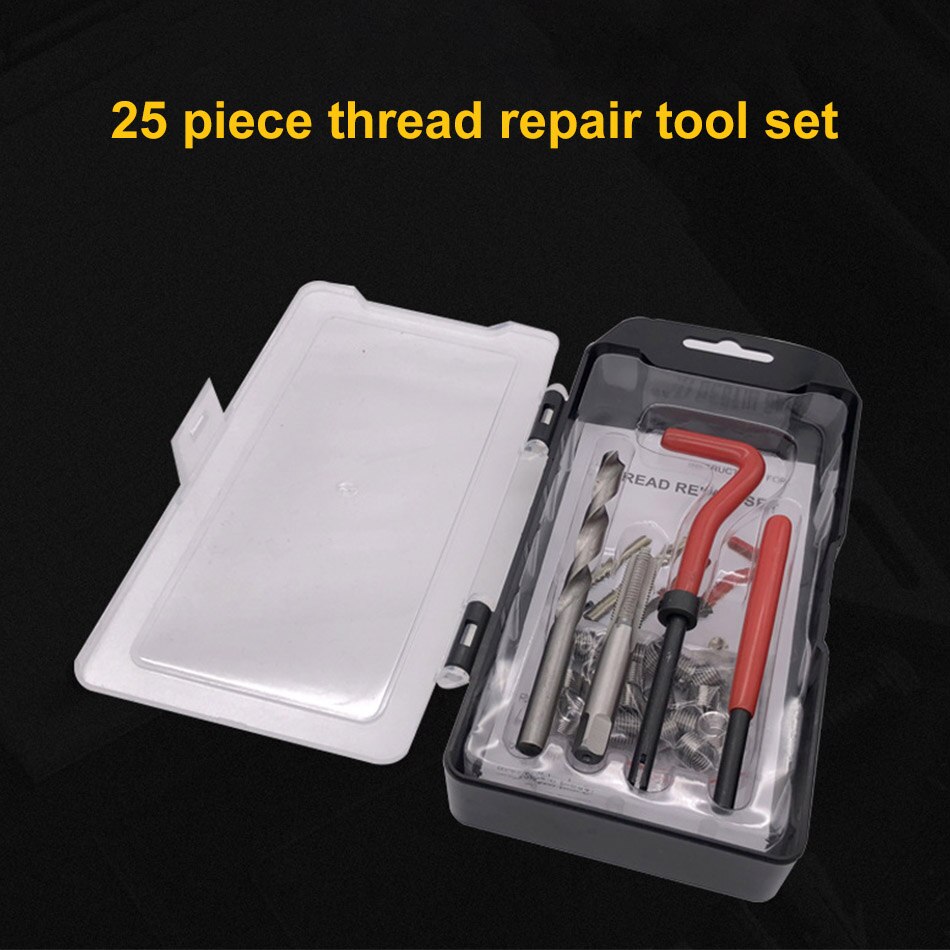 25pcs Thread Repair Tool Set DIY Tool Kit for Restoring Damaged Threads Spanner T Shape Wrench Twist Drill Bit Kit