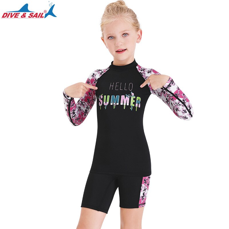 Piger dykkerhud surf badedragt todelt badetøj lycra langærmet våddragt rash guard surfing scuba surfing dragt badedragt sun uv