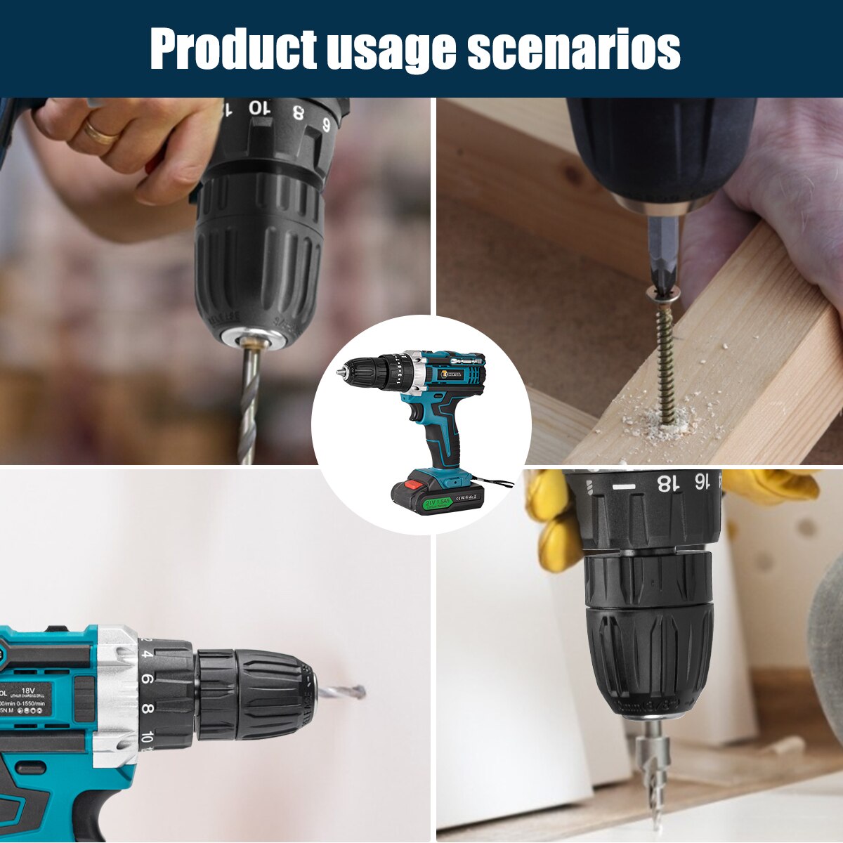 CONENTOOL – Kits de perceuse sans fil 21V, tournevis électrique 34 pièces brossé avec calibrage Horizontal, piles au Lithium, boîte à outils domestique