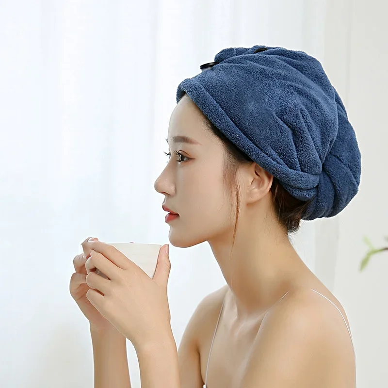Kvinner mikrofiber håndkle hår håndkle badehåndklær til voksne hjemme frotté håndklær dårlig serviett de douche turban til tørking av hår: Marineblå