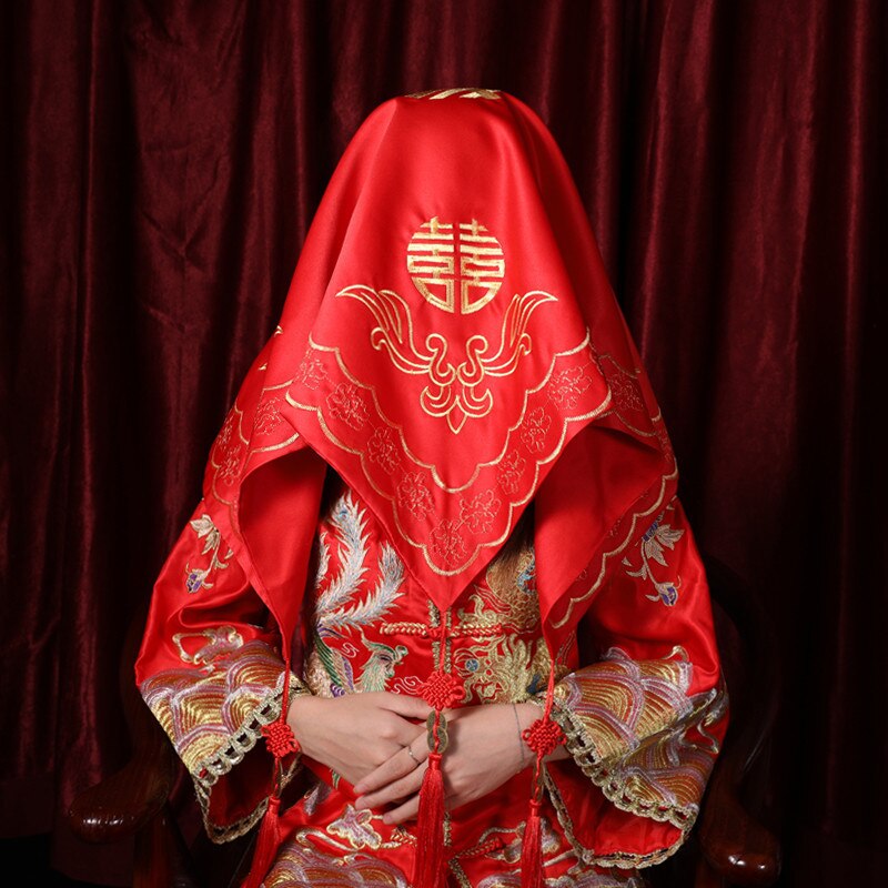 verrotten Hijab Braut der Chinesischen Hochzeit Stickerei Blume Hochzeit Quaste Hijab Hipa Drachen Phönix Kopftuch Hochzeit Liefert