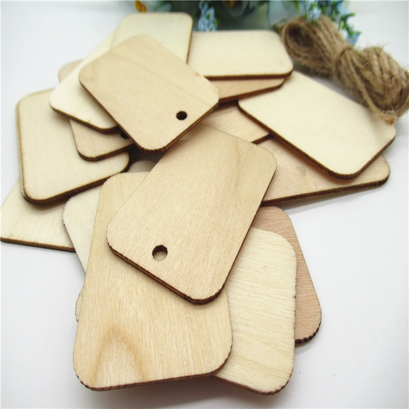 20/50/100pcs 52*35mm Natuurlijke Vierkante label opknoping patroon hout Scrapbooking Handgemaakte Carft voor home decoratie diy Q13