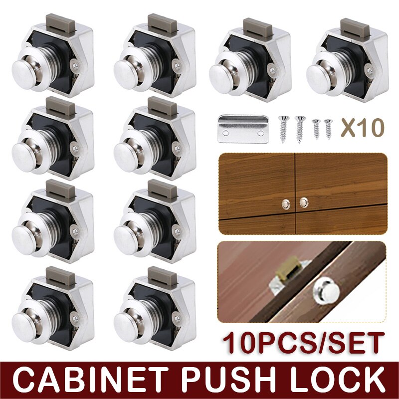 10pcs Diameter 20mm Camper Car Auto Push Lock RV Caravan Boat Drawer Latch Button Locks For Furniture Hardware Tool Accessories