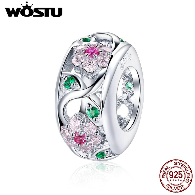 Add To Cart Win $99 Jewelry Box WOSTU 925 Sterling Silver Flower Beads Zircon Charms Fit Bracelet For Women Rainbow Jewelry C039