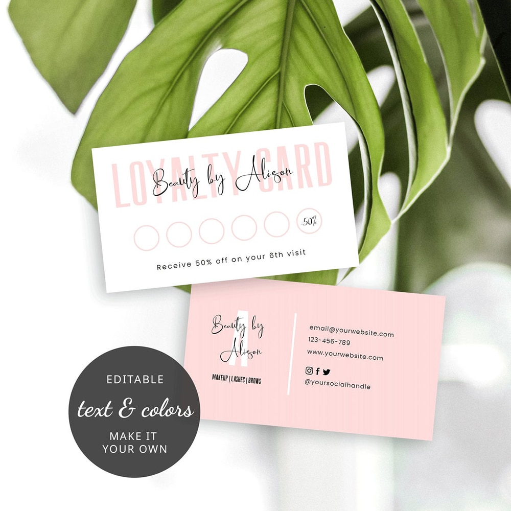 Carddsgn Printable Loyalty Card DIY Reward Cards Minimalist Loyalty Cards Salon Rewards Card Feminine Stamp Cards