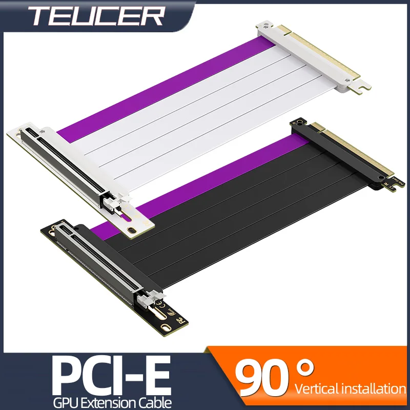 TEUCER PCI-E Gen 4.0 3.0 16X Riser Video Graphics Card Shielded Flexible 90° Mounting GPU Lossless Mount Extension Cable 15/20cm