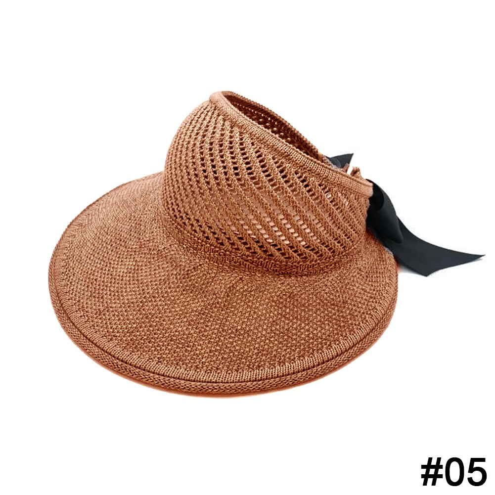 Summer Female Sun Hats Big Brim Classic Bowknot Foldable Straw Hat Casual Outdoor Beach Cap For Women UV Protected Hat: Gingerbread