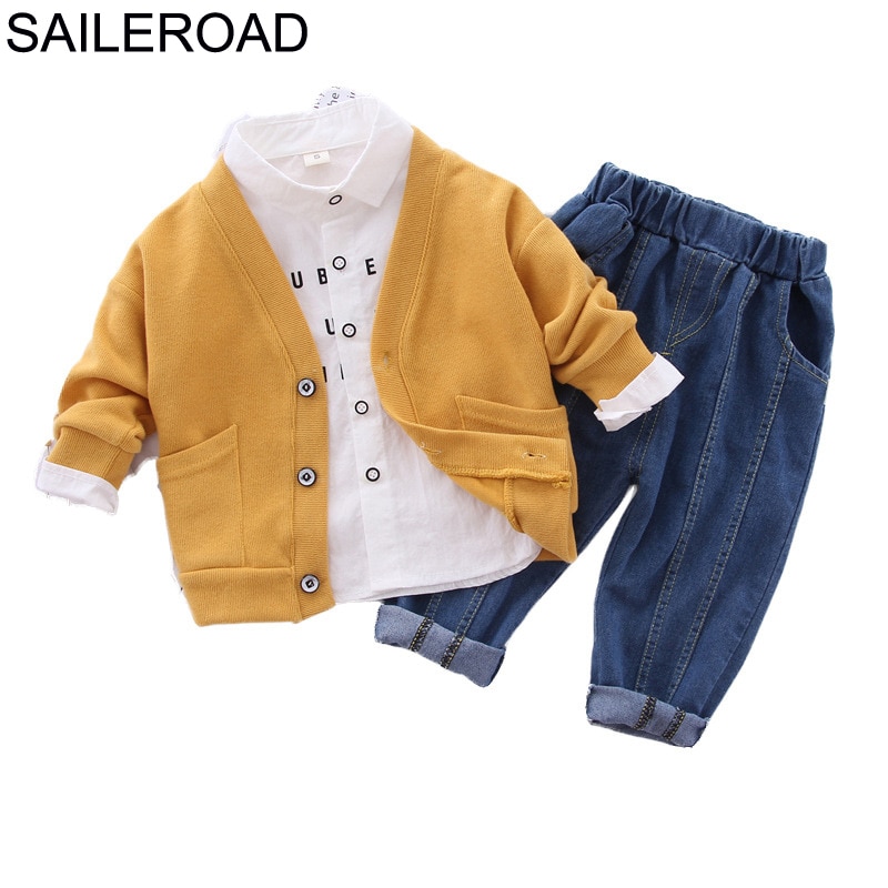 Saileroad 3 Stuk Jongen Boutique Outfit Sets Trui + Blouse + Broek Herfst Kind Trui Kleding Sets Voor casual Kids Kleding Suits