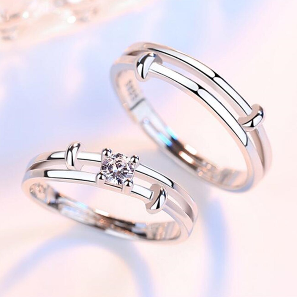 Nehzy S925 Stempel Zilver Sieraden Open Ring Retro Eenvoudige Zirconia Size Verstelbare Paar Ring