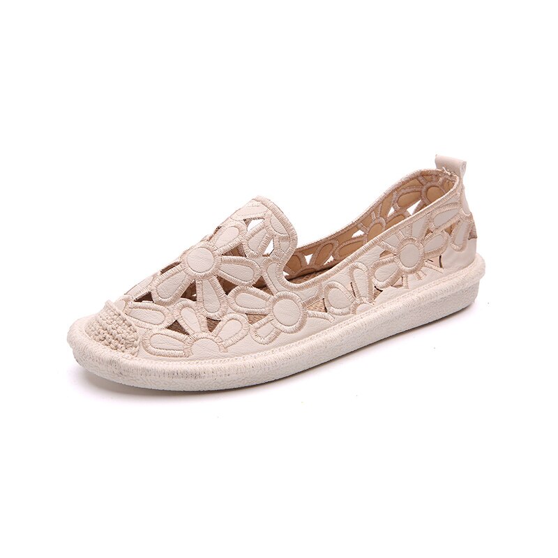 Holle Visser Vrouwelijke Schoenen vrouwen Flats Canvas Schoenen Lente Zomer Vrouwen Schoenen Uitgesneden Canvas Ondiepe Slip Op Casual: beige / 7