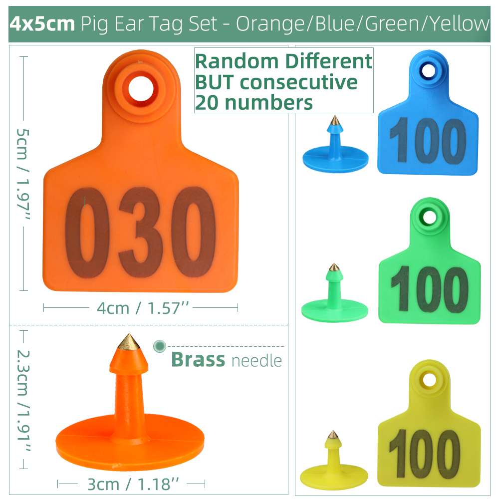 20Pcs 4X5Cm Verschillende Maar Opeenvolgende Nummers Varken Oor Tags Set Boerderij Dieren Label Vee Markers Identificatie kaart Markering
