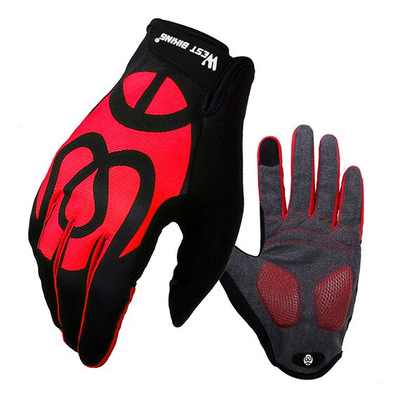 WEST BIKING Bicycle Glove Full Finger GEL Anti-Slip Touch Screen MTB Road Bike Men Women Outdoor Sport Breathable Cycling Gloves: Red / S