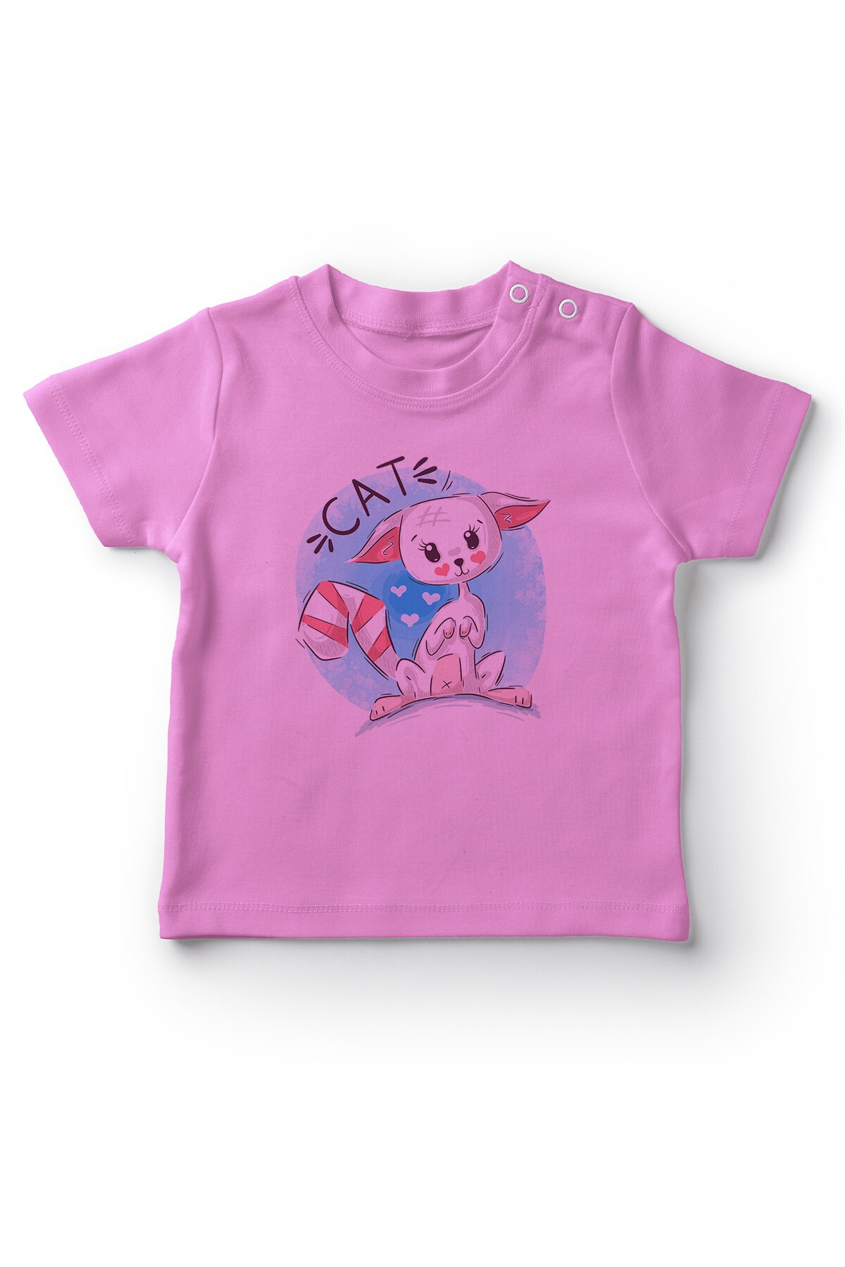 Angemiel Baby Striped Tail With Cute Cat Baby Girls T-Shirt Pink