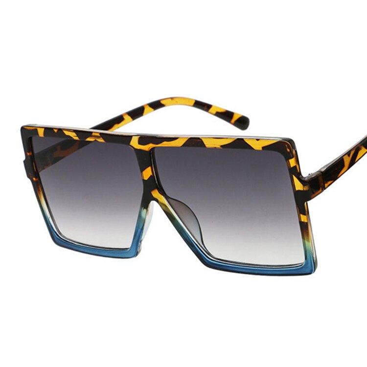 Vintage store firkantede solbriller dame/herre briller oversize solbriller kvindeligt kendt mærke sorte briller gafas de sol: Leopardblåt