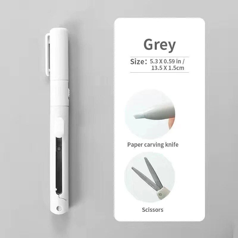 Mini tijeras portátiles 2 en 1, cúter de papel, bolígrafo de bolsillo multifuncional con forma de álbum de recortes, herramientas de arte para tallado y corte, 1 ud.