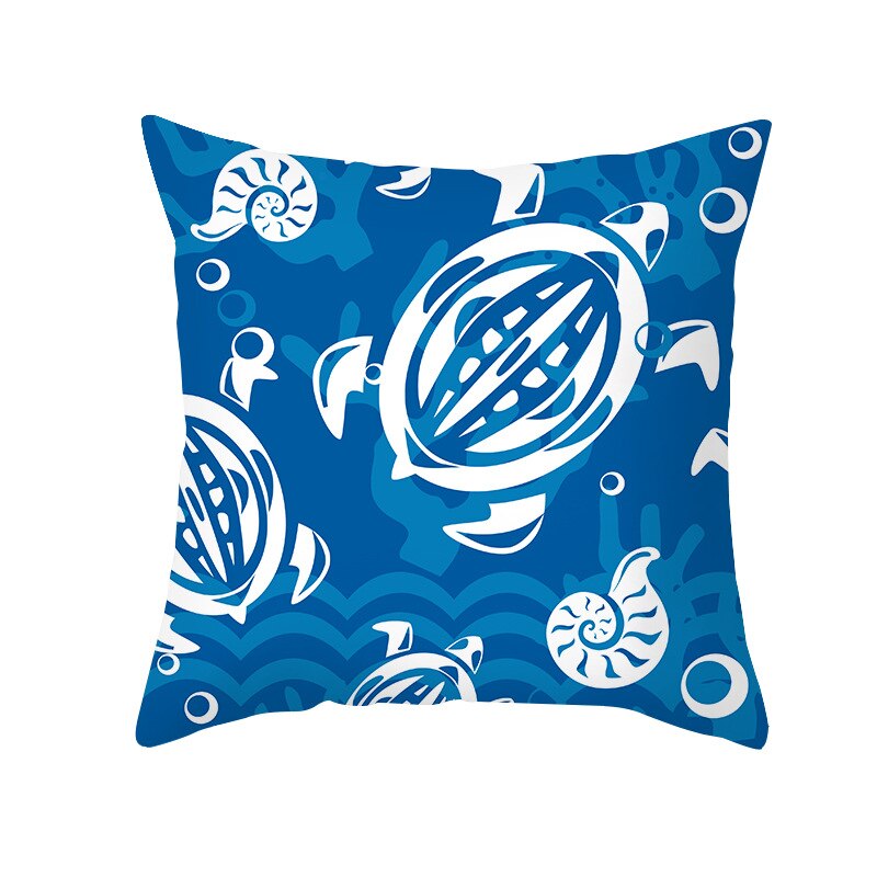 Taie d'oreiller de chambre à coucher pour bébé, 45x45cm, forme géométrique, fond de mer bleu océan, motif étoile de mer, dauphin: 55-6