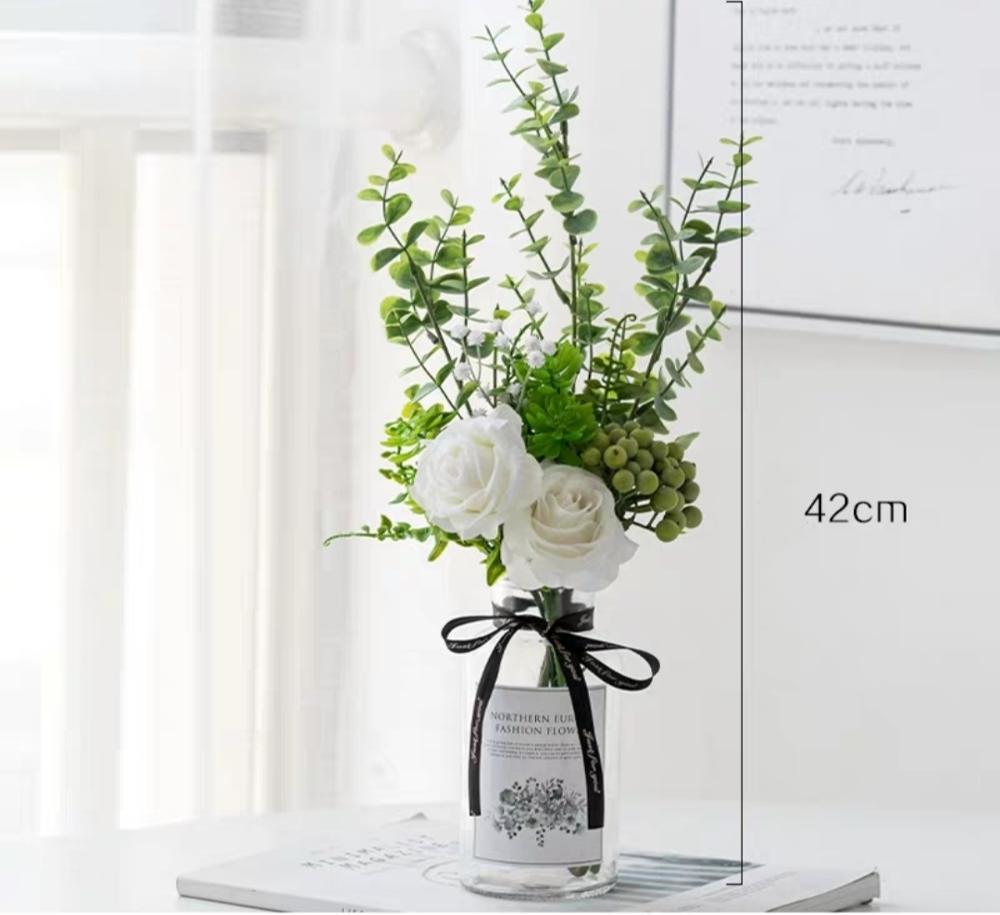 Plastic Vase Wedding Vases Flowers Home Decor Artificial Flower Bouquet with Vase Wedding Table Home Decoration: SET 14