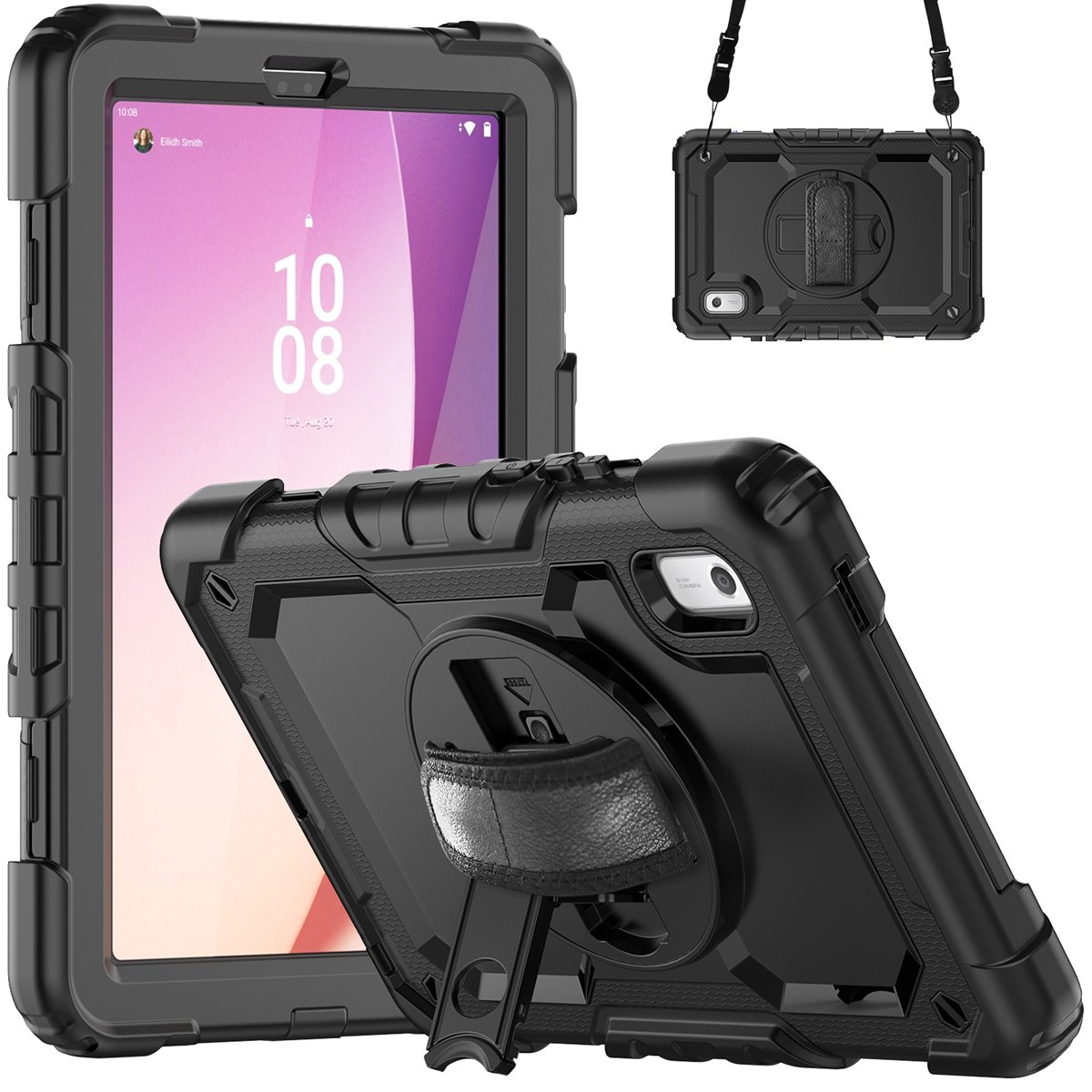 Hand Strap Shoulder Strap Kickstand Rugged Case For 9 Inch Lenovo Tab M9/K9 (TB-310FU, Released) built-in Screen Protector