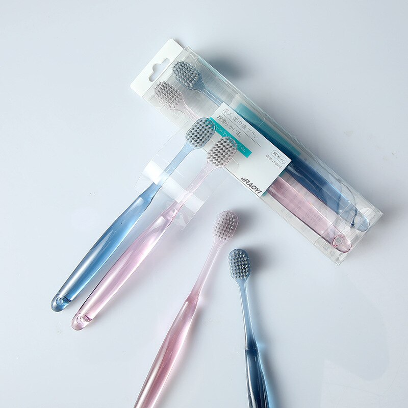 Silver Ion Antibacterial Toothbrush 2 PCs Adult Household Crystal Handle Toothbrush Couples Wide Head Soft Bristle Toothbrush Ma